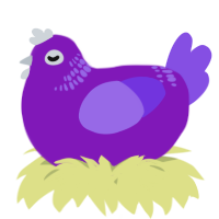 A violet and blurple chicken with a neck-band pattern