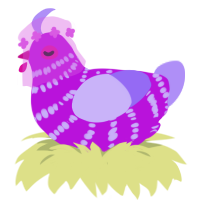 A amethyst and lilac chicken with a bar pattern