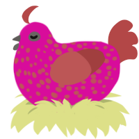 neon pink, a fuchsia and red chicken with a speckle pattern