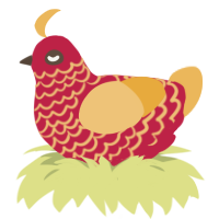 A crimson and honey chicken with a lace pattern