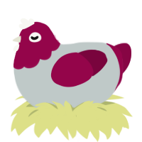 A silver and maroon chicken with a head pattern