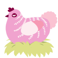 A pink and rose chicken with a half-bar pattern