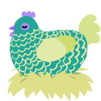Wooper, a turquoise and lemon chicken with a lace pattern