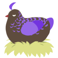 A bark and blurple chicken with a half-lace pattern