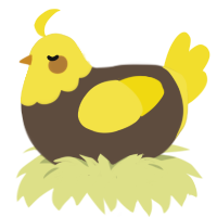 Nanners, a bark and yellow chicken with a head pattern