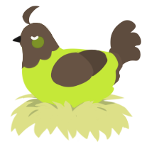 A lime and bark chicken with a head pattern