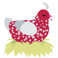 A crimson and mist chicken with a speckle pattern