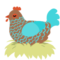 cassowary, a brown and aqua chicken with a lace pattern