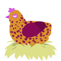 A orange and wine chicken with a speckle pattern
