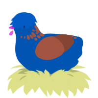 A ultramarine and russet chicken with a neck-speckle pattern