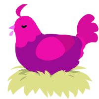 A plum and fuchsia chicken with a head pattern