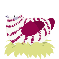 A white and maroon chicken with a bar pattern