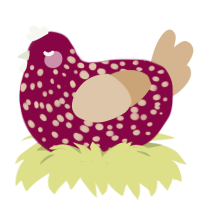 Skeeborp, a maroon and beige chicken with a speckle pattern