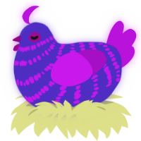 A indigo and amethyst chicken with a bar pattern