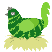 watermelon, a leaf and grass chicken with a bar pattern