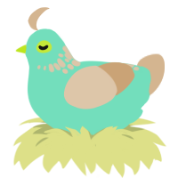 A mint and beige chicken with a neck-speckle pattern