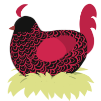 A black and crimson chicken with a double-lace pattern