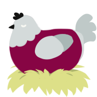 A maroon and silver chicken with a head pattern