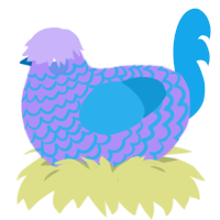 A lilac and sky chicken with a lace pattern