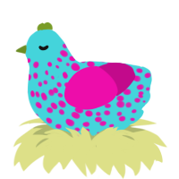 A aqua and fuchsia chicken with a speckle pattern
