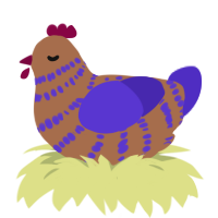 Blueberry Pie, a brown and indigo chicken with a bar pattern