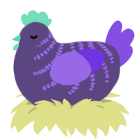 A overcast and blurple chicken with a half-bar pattern
