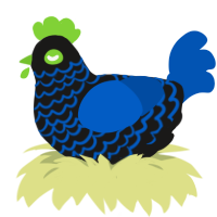 A sable and ultramarine chicken with a lace pattern