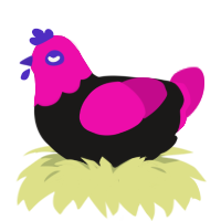 A sable and fuchsia chicken with a head pattern