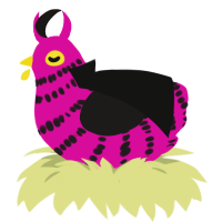 A fuchsia and sable chicken with a bar pattern