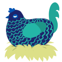 A navy and turquoise chicken with a lace pattern