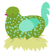 Spinach Smoothie, a chartreuse and mint chicken with a speckle pattern