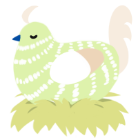 Melon, a apple and cream chicken with a bar pattern