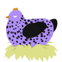 A lilac and black chicken with a speckle pattern