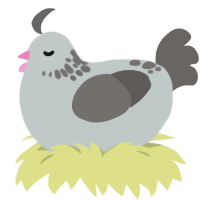 A silver and grey chicken with a neck-speckle pattern