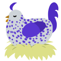 A mist and indigo chicken with a speckle pattern