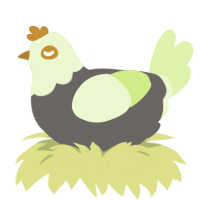 A grey and apple chicken with a head pattern