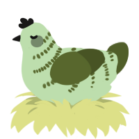 A gluppy and olive chicken with a half-bar pattern
