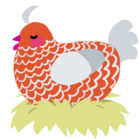 A vermilion and mist chicken with a lace pattern
