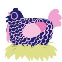offbrand gimon, a navy and pink chicken with a lace pattern