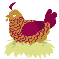A gold and maroon chicken with a lace pattern
