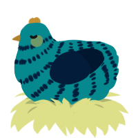 A teal and tumblr chicken with a bar pattern
