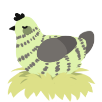 A apple and grey chicken with a bar pattern