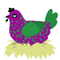 A plum and viridian chicken with a speckle pattern