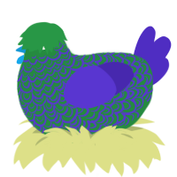A viridian and indigo chicken with a double-lace pattern