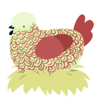 A apple and red chicken with a double-lace pattern