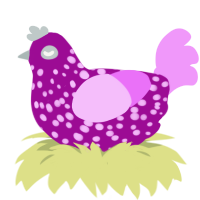 A plum and lavender chicken with a speckle pattern