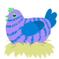 Present, a lilac and sapphire chicken with a bar pattern