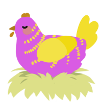 A orchid and yellow chicken with a half-bar pattern