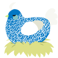 A sapphire and white chicken with a double-lace pattern