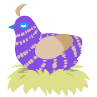 A blurple and beige chicken with a bar pattern